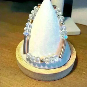 Vintage Rose Gold Tone Stretch Bracelet with Glass AB faceted Glass Crystals